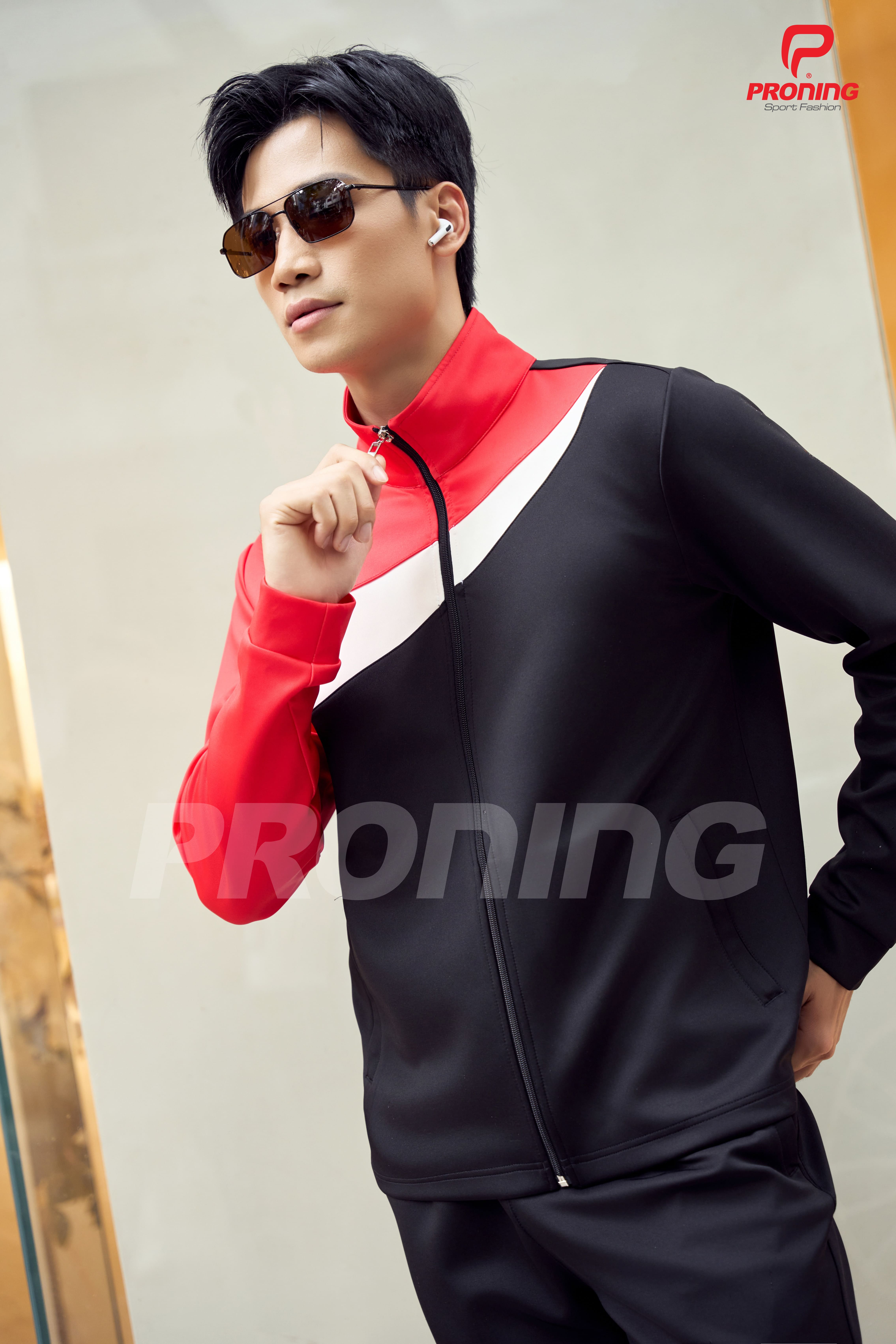 Bộ nỉ thể thao nam MDB-255 đen phối đỏ